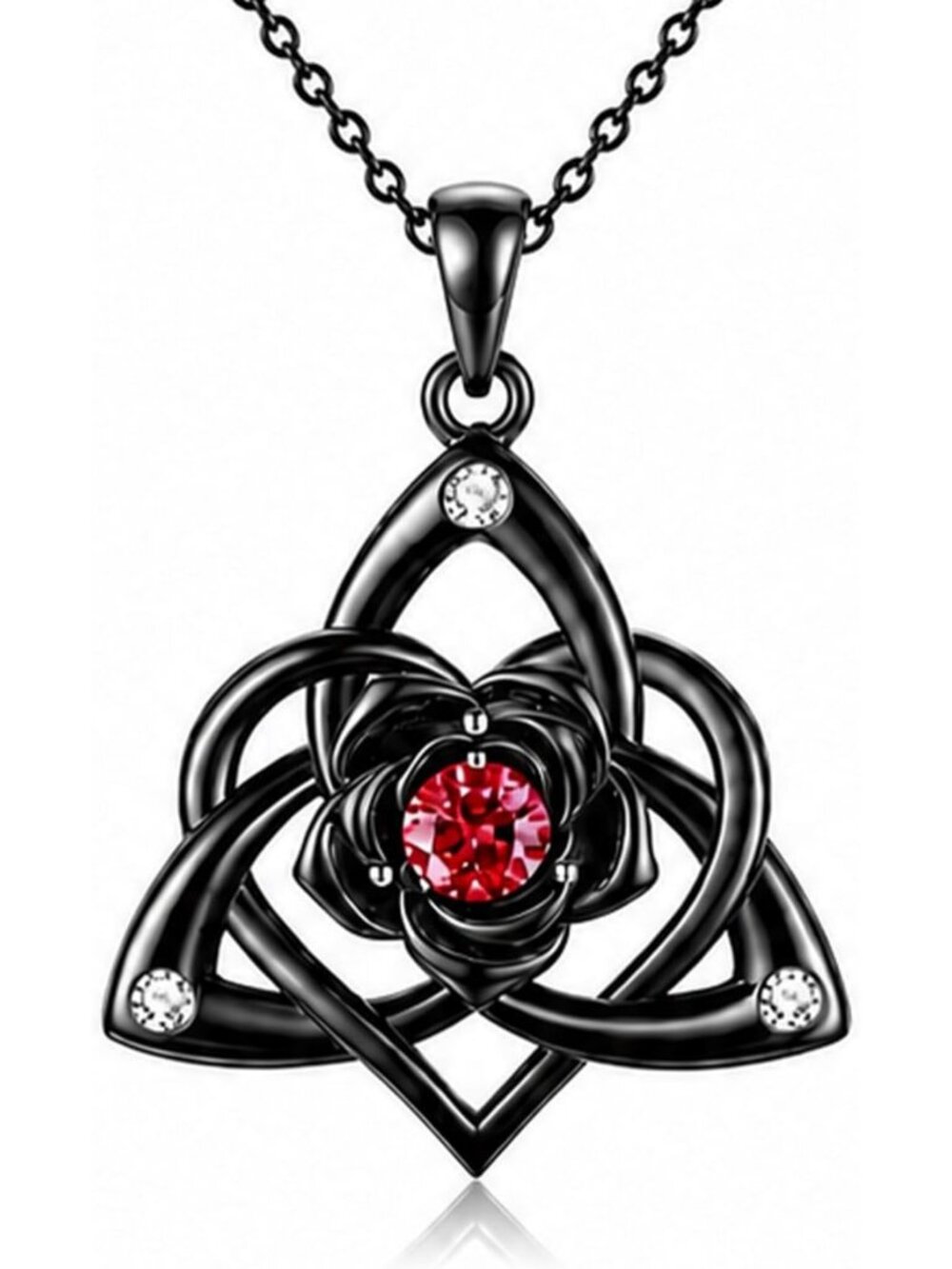 Gothic Cat Pendant Necklace for Women - Rose & Black Flower Jewelry Gift for Her